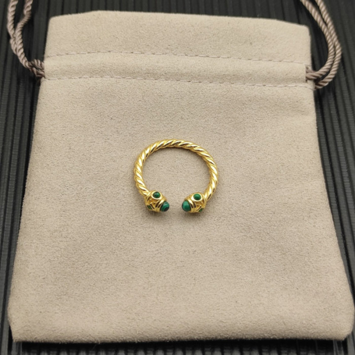 David Yurman 2.3mm Gold Renaissance Peacock Green Pavé Diamond Ring