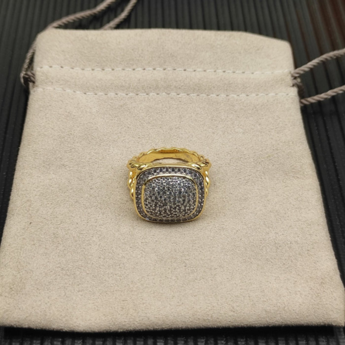 David Yurman 18mm Gold Square Pavé Diamond Ring