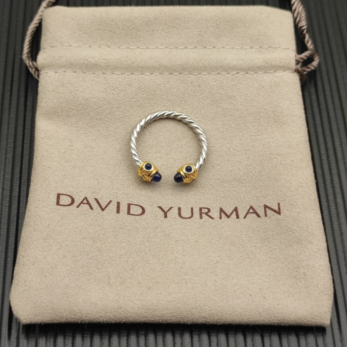 David Yurman 2.3mm Gold and Silver Renaissance Blue Chalcedony Pavé Diamond Ring