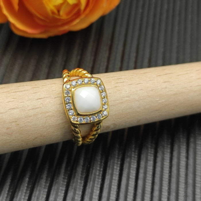 David Yurman Gold Square White Agate Pavé Diamond Ring
