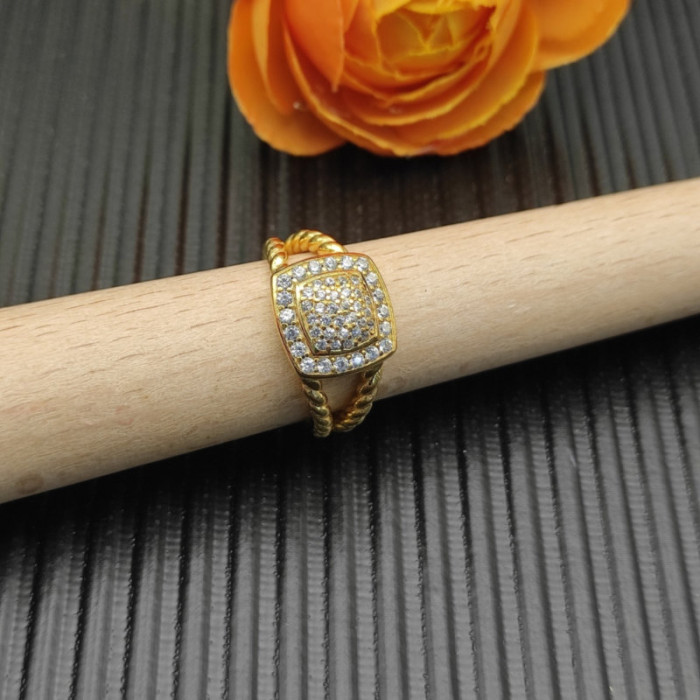 David Yurman Gold Pavé Square Diamond Ring