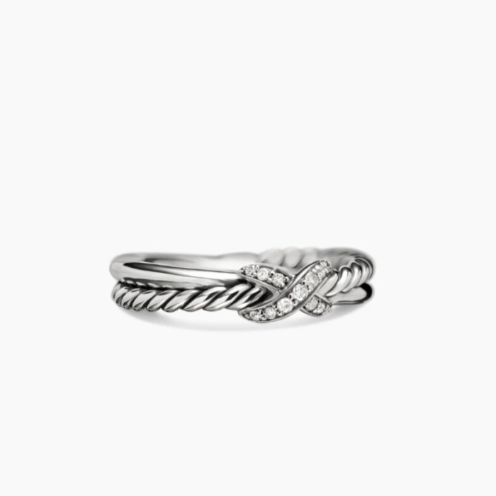 David Yurman Sterling Silver Pavé X Cross Cable Ring