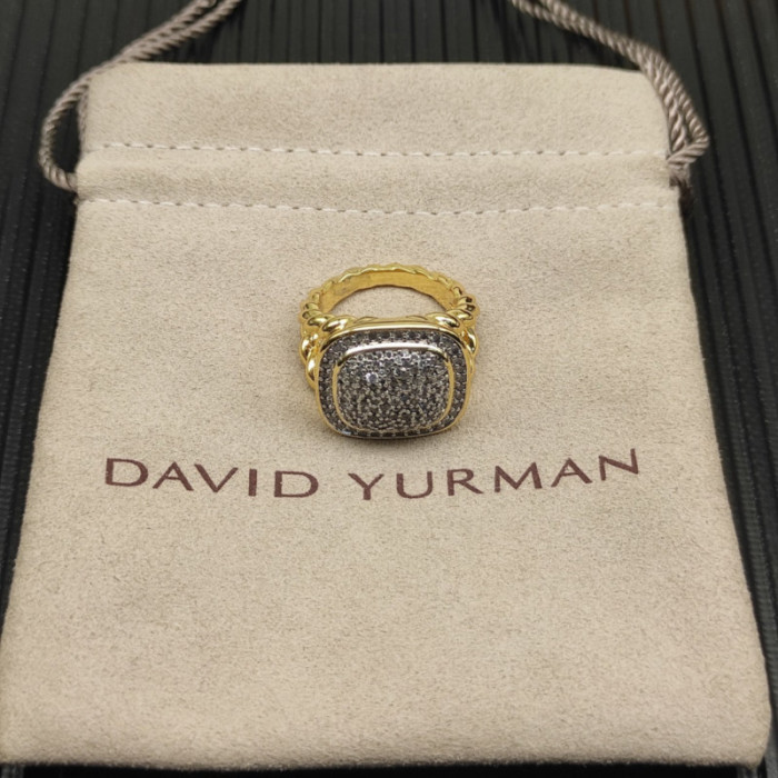 David Yurman 18mm Gold Square Pavé Diamond Ring