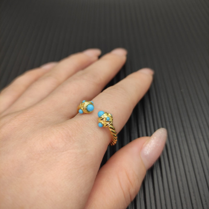 David Yurman 2.3mm Gold Renaissance Turquoise Pavé Diamond Ring