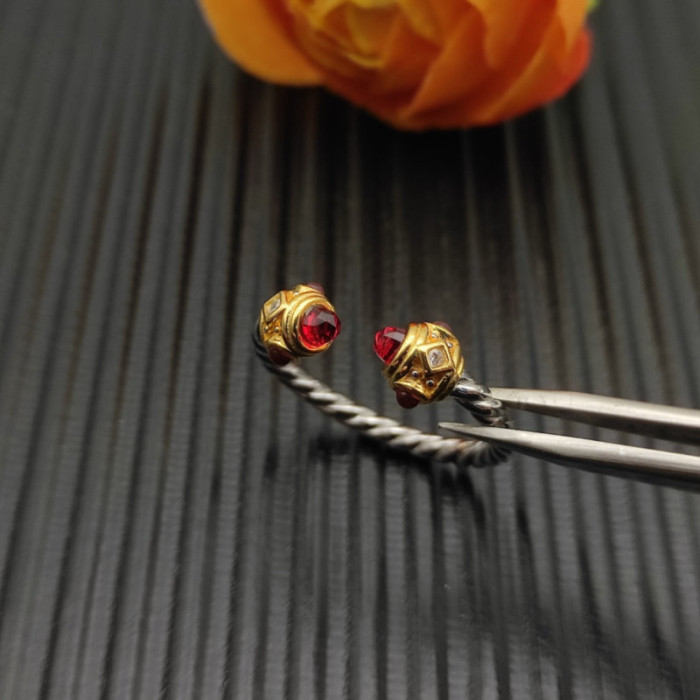 David Yurman 2.3mm Gold and Silver Renaissance Red Diamond Pavé Ring