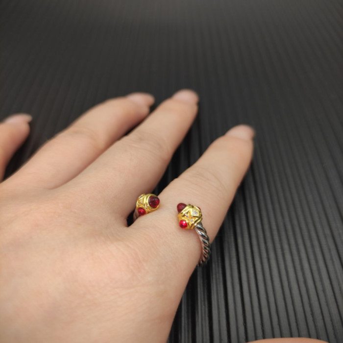 David Yurman 2.3mm Gold and Silver Renaissance Carnelian Pavé Diamond Ring