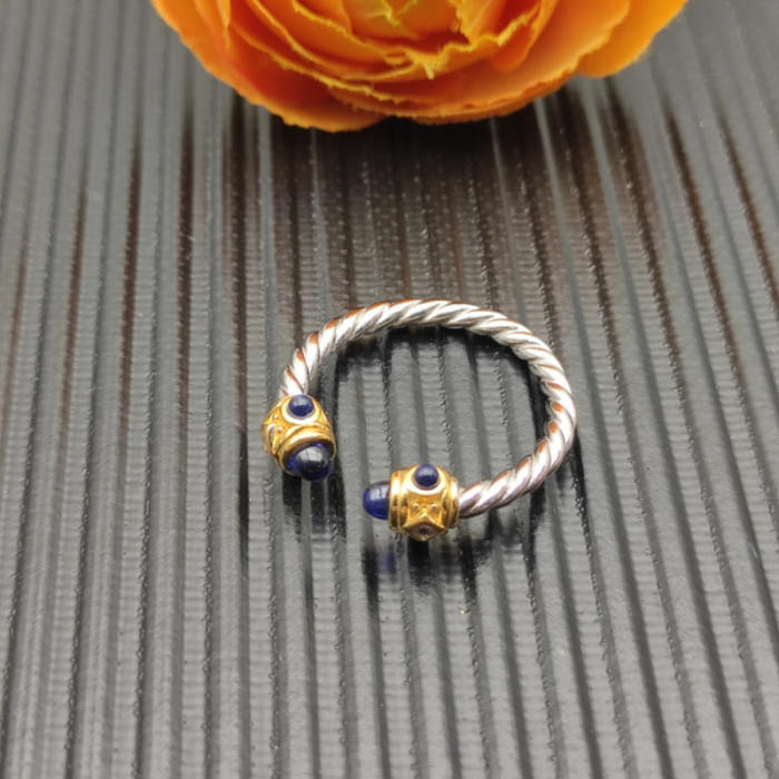 David Yurman 2.3mm Gold and Silver Renaissance Blue Chalcedony Pavé Diamond Ring