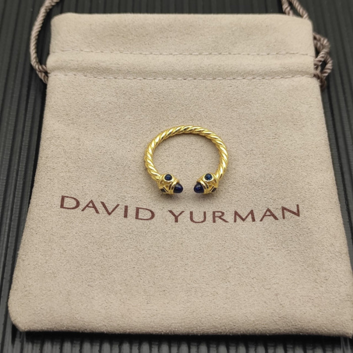 David Yurman 2.3mm Gold Renaissance Blue Chalcedony Pavé Diamond Ring