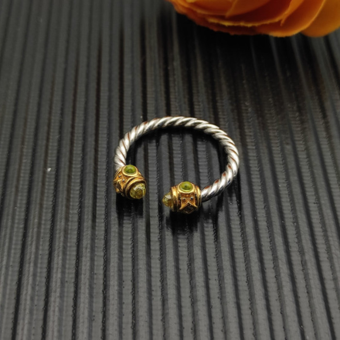 David Yurman 2.3mm Gold and Silver Renaissance Green Diamond Pavé Ring