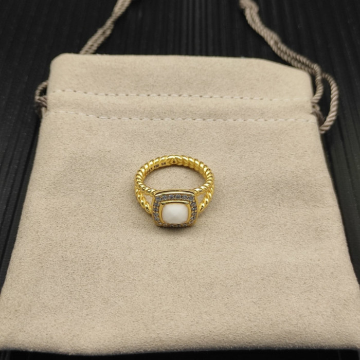 David Yurman Gold Square White Agate Pavé Diamond Ring