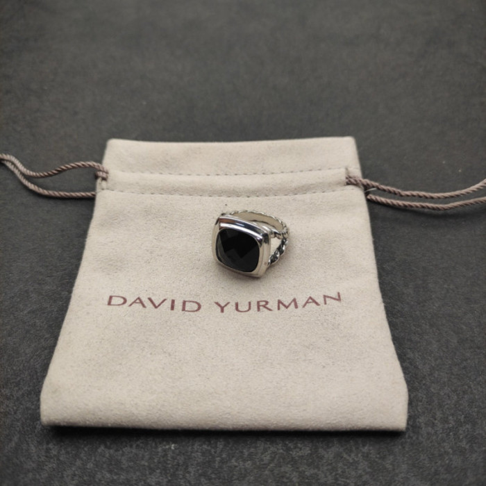David Yurman Silver 14mm Polished Square Black Diamond Ring