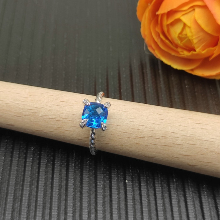 David Yurman 8mm Four-Prong Blue Diamond Ring
