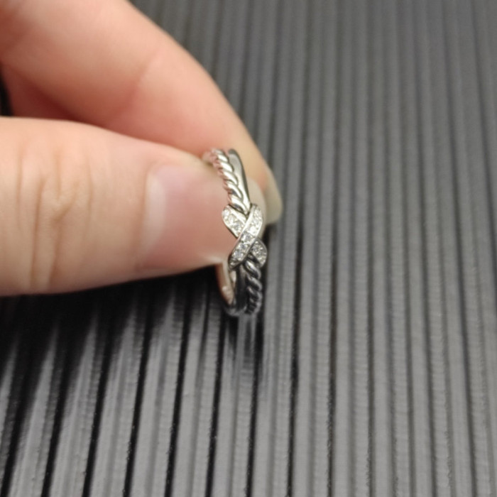David Yurman Sterling Silver Pavé X Cross Cable Ring