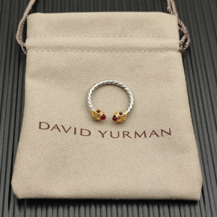 David Yurman 2.3mm Gold and Silver Renaissance Red Diamond Pavé Ring