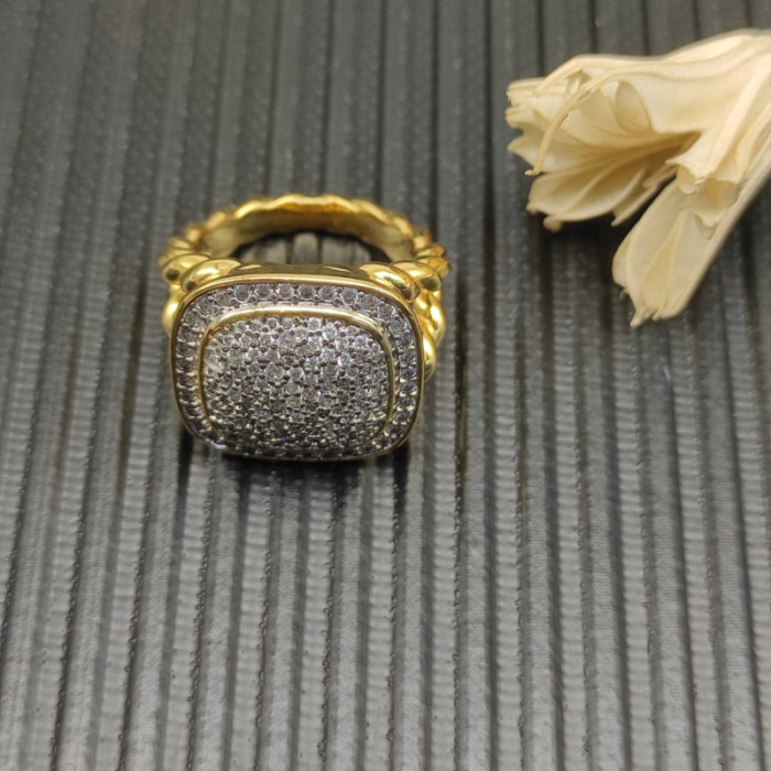 David Yurman 18mm Gold Square Pavé Diamond Ring