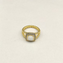 David Yurman Gold Square White Agate Pavé Diamond Ring