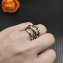 David Yurman 17.5mm Gold and Silver Five-Line Cross Pavé Diamond Ring