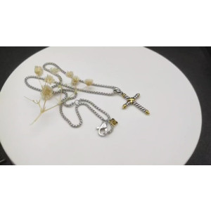 David Yurman Gold and Silver Cross Pendant Necklace with Cable Details