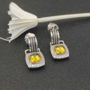 David Yurman 7mm Cable Four-Prong Stud Earrings with Yellow Diamond