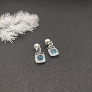 David Yurman 7mm Cable Four-Prong Stud Earrings with Blue Diamond