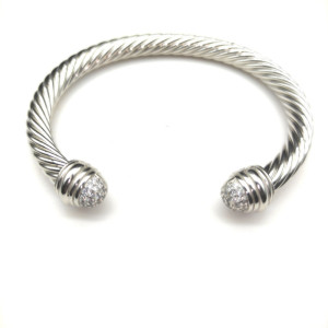 David Yurman 7mm Sterling Silver Half-Pavé Cable Cuff Bracelet