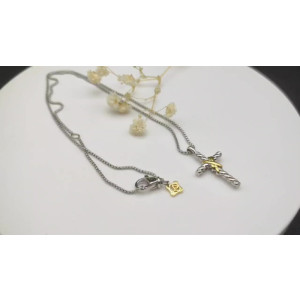 David Yurman Gold and Silver Double X Cross Pendant Necklace