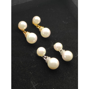 David Yurman Silver 8mm and 10mm Double Pearl Drop Earrings