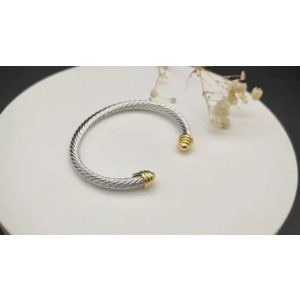 David Yurman 5mm Gold-Tone Cable Cuff Bracelet with Smooth Round End Caps