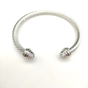 David Yurman 5mm Half-Pavé Cable Cuff Bracelet White Diamonds