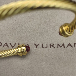 David Yurman Gold Tone 5mm Purple Diamond Cuff Bracelet