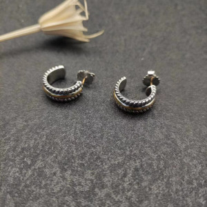 David Yurman 15.6mm Gold and Silver Half Hoop Earrings