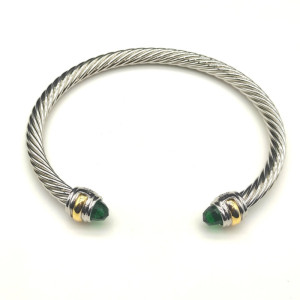 David Yurman 5mm Double-End Cap Cable Cuff Bracelet Deep Green Diamonds