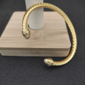 David Yurman 5mm Gold-Tone Half-Pavé Cable Cuff Bracelet