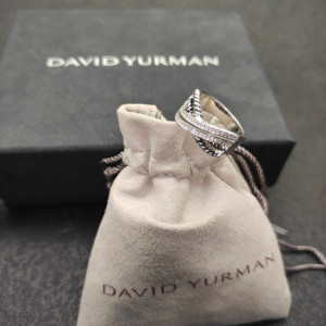 David Yurman Silver Double Twisted Cable Cross Diamond Ring